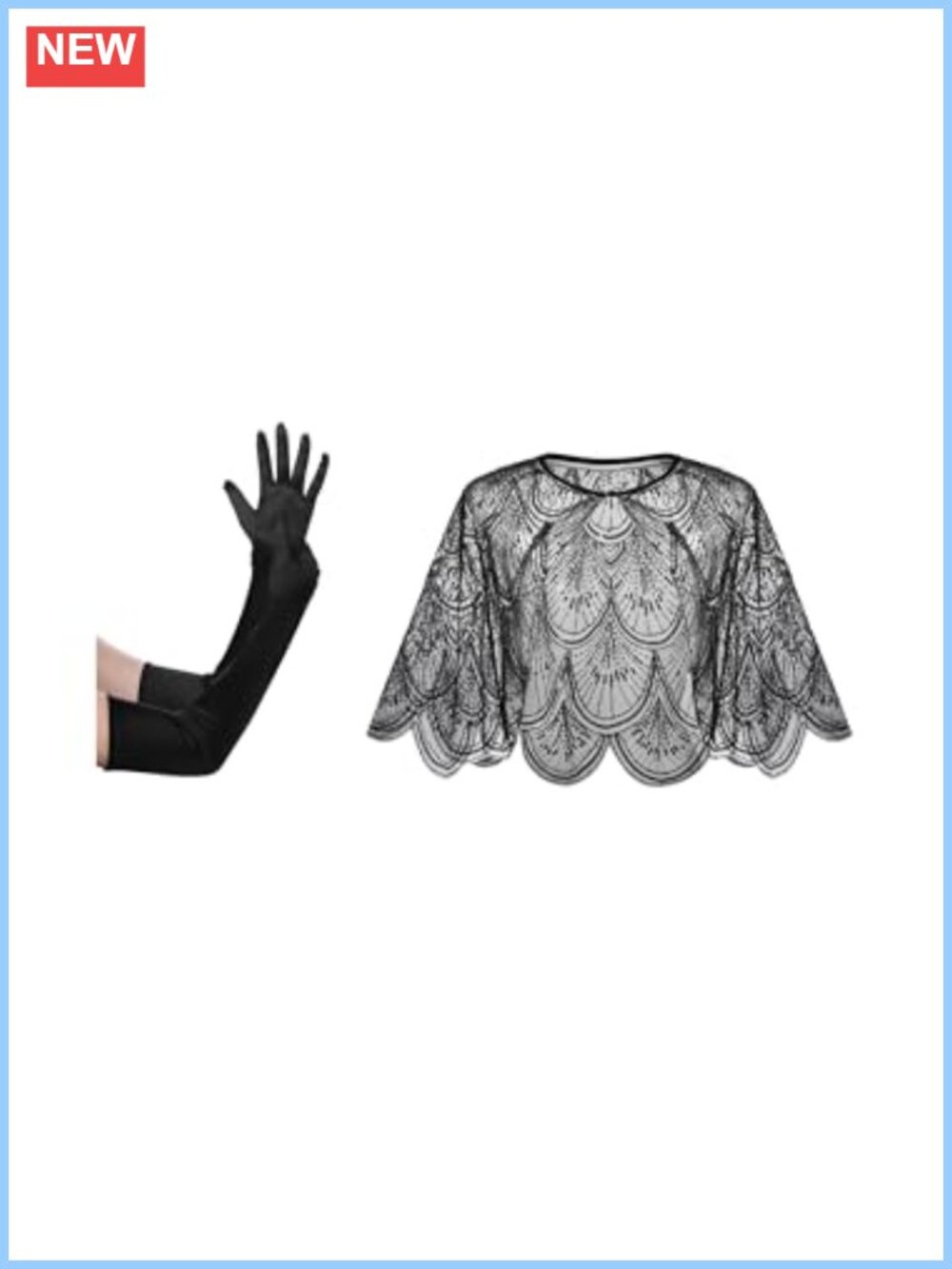 Long Satin Opera Gloves Sequin Beaded Shawl Wrap Evening Party Set
